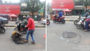 Jalan Berlubang di Tangsel Sebabkan Pengendara Jatuh dan Patah Kaki, Kini Telah Ditambal
