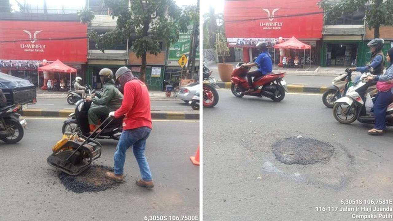 Jalan Berlubang di Tangsel Sebabkan Pengendara Jatuh dan Patah Kaki, Kini Telah Ditambal